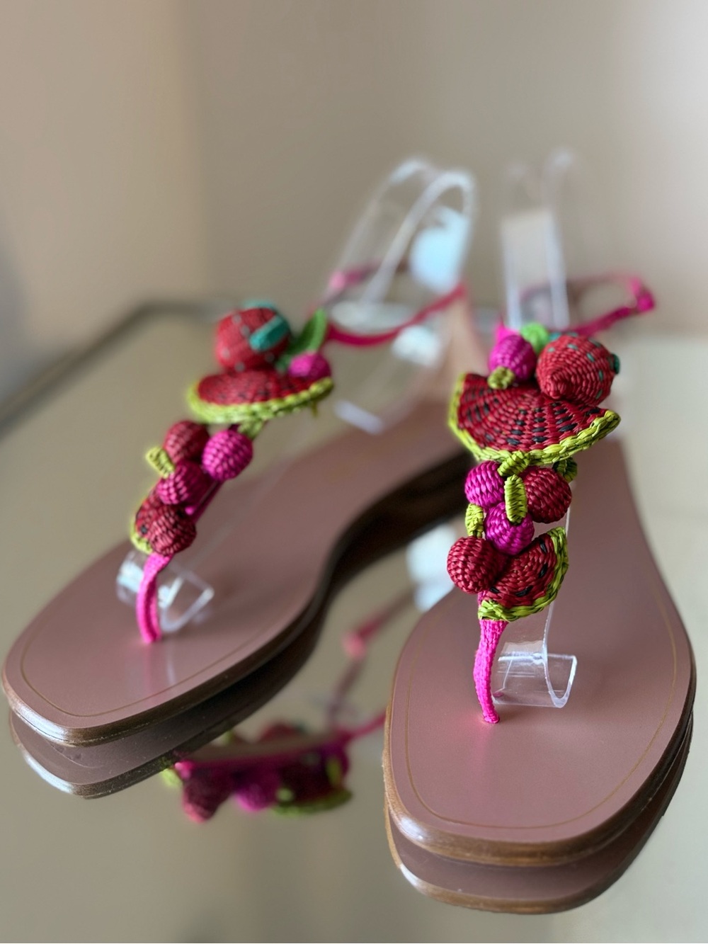 New Aquazzura Strawberry Punch raffia thong sandals 37 $875 - Picture 11 of 14